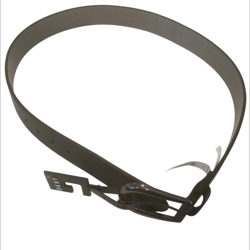 DKNY Belt Black Faux Leather Women’s Size Large Gunmetal Buckle